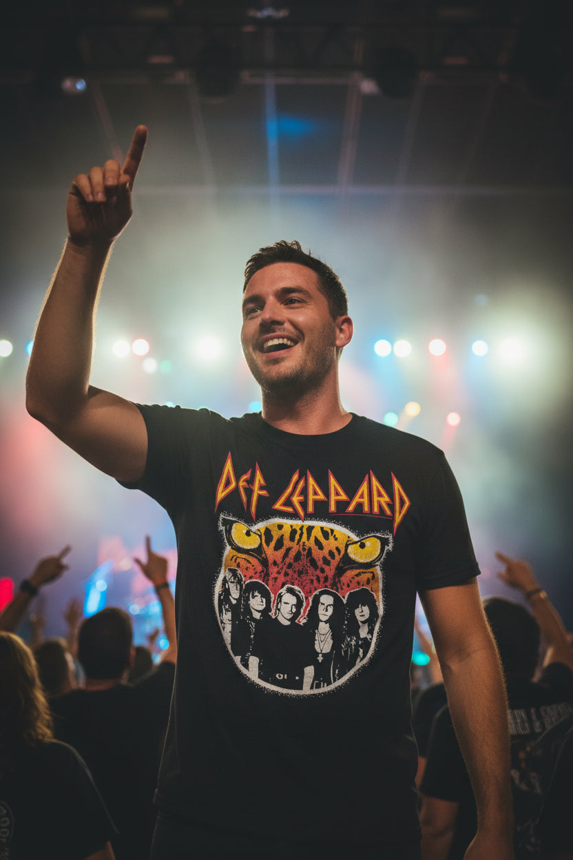 MAN WEARING DEF LEPPARD TEE DEF5196S, DEF5196M, DEF5196L, DEF5196XL, DEF5196XXL, DEF5196XXXL, DEF5196XXXXL, DEF5196XXXXXL