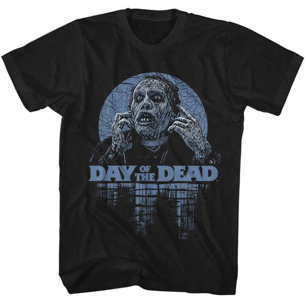 Black t-shirt with 'Day of the Dead' graphic design featuring a zombie on a white background
