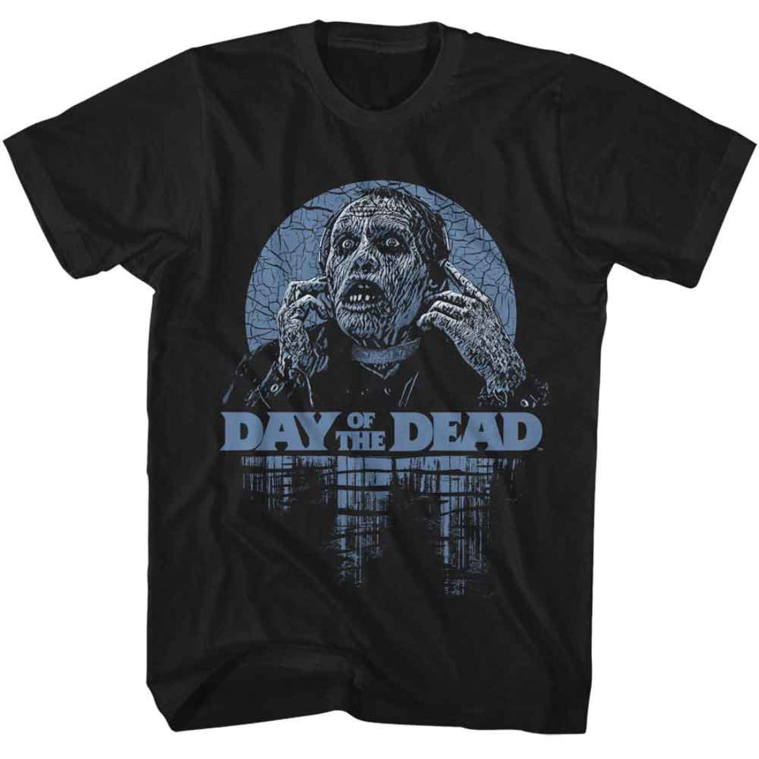 Black t-shirt with 'Day of the Dead' graphic design featuring a zombie on a white background