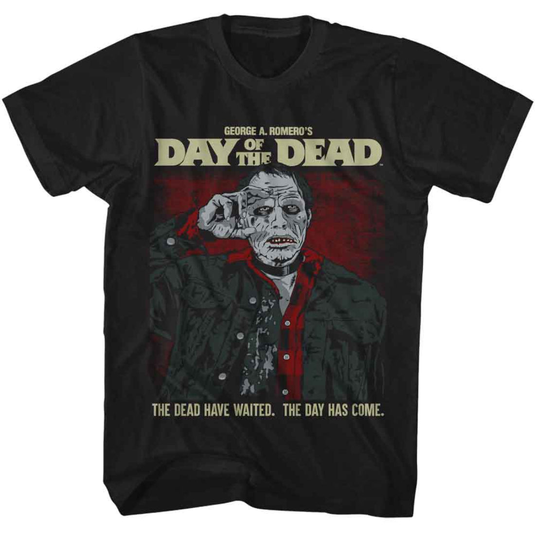 Black t-shirt with 'Day of the Dead' graphic design featuring a zombie and text.