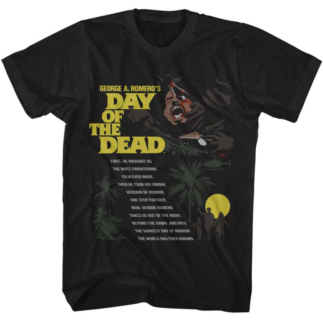 Black t-shirt with 'Day of the Dead' graphic design featuring text and a silhouette.
