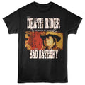 Black t-shirt with 'Death Rider' and 'Bad Bathory' graphic design on a white background