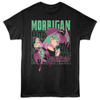 Black Darkstalkers t-shirt with Morrigan artwork and text on a white background