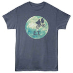 Blue t-shirt with E.T. graphic on a white background