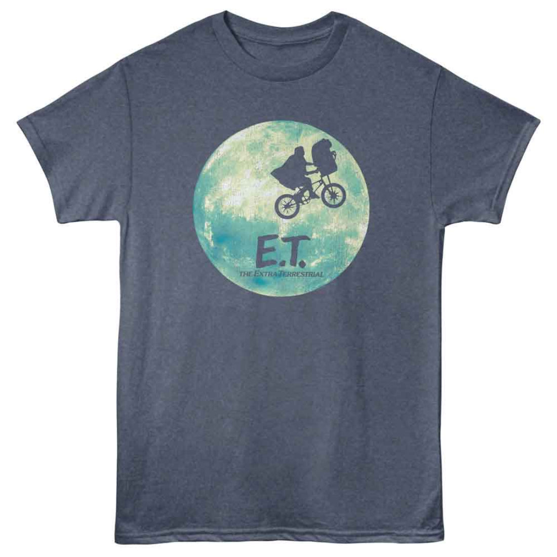 Blue t-shirt with E.T. graphic on a white background