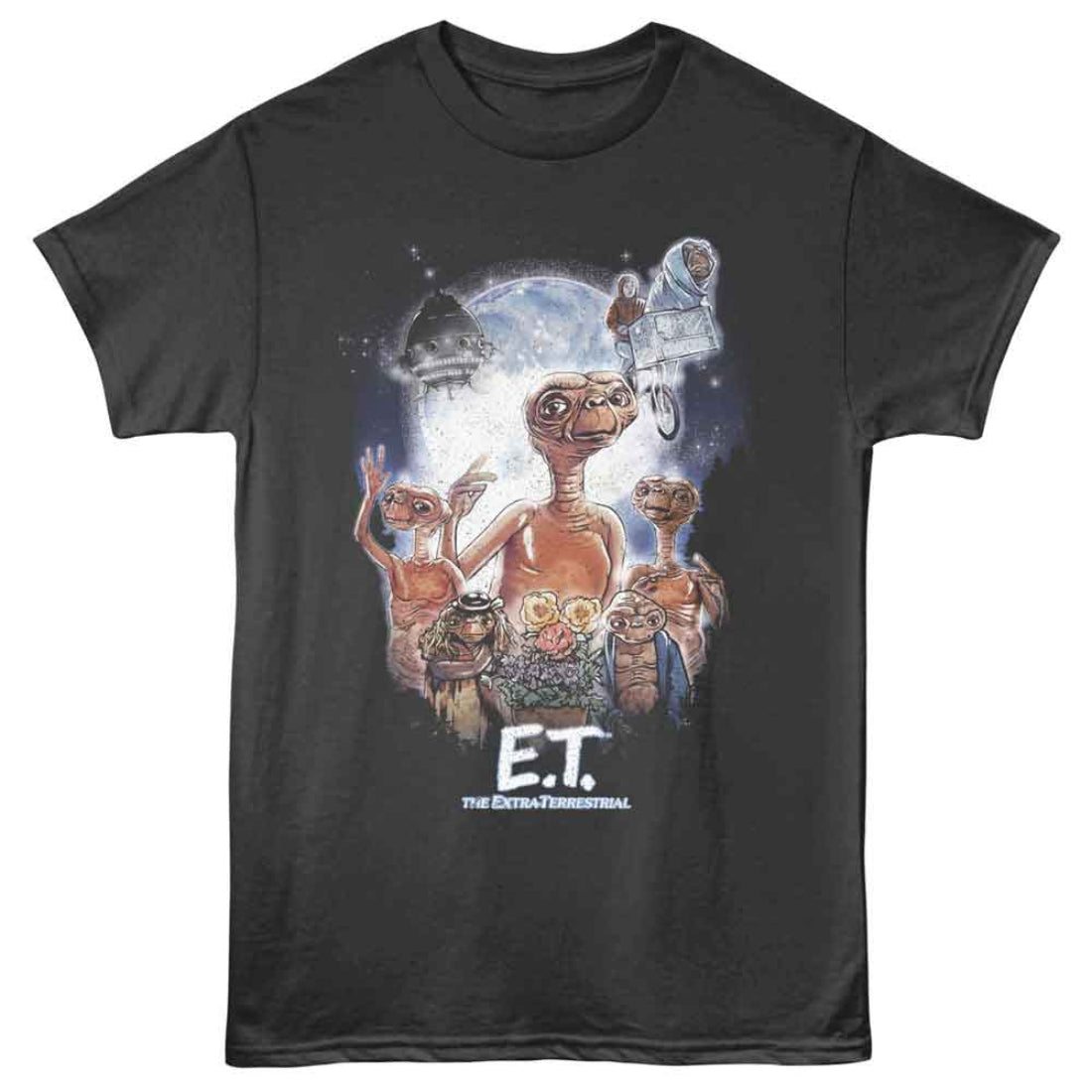 Gray t-shirt with E.T. the Extra-Terrestrial graphic design on a white background