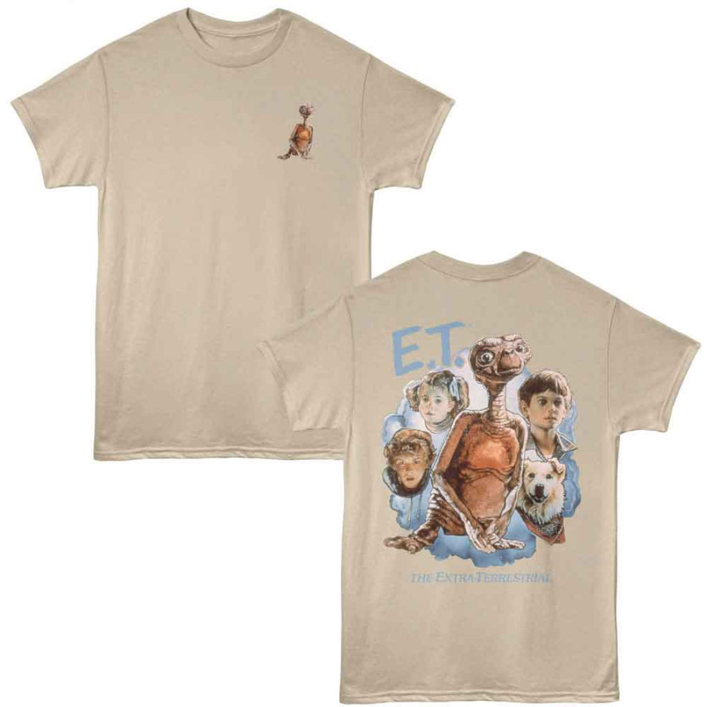 Beige t-shirt with E.T. graphic on front and back