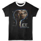 Black t-shirt with E.T. graphic and text on a white background
