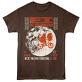Brown t-shirt with 'E.T. The Extra Terrestrial' graphic design on a white background