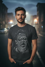 man wearing Black t-shirt with a graphic of a zombie face and ' Evil Dead 2' text EVLD530S, EVLD530M, EVLD530L, EVLD530XL, EVLD530XXL