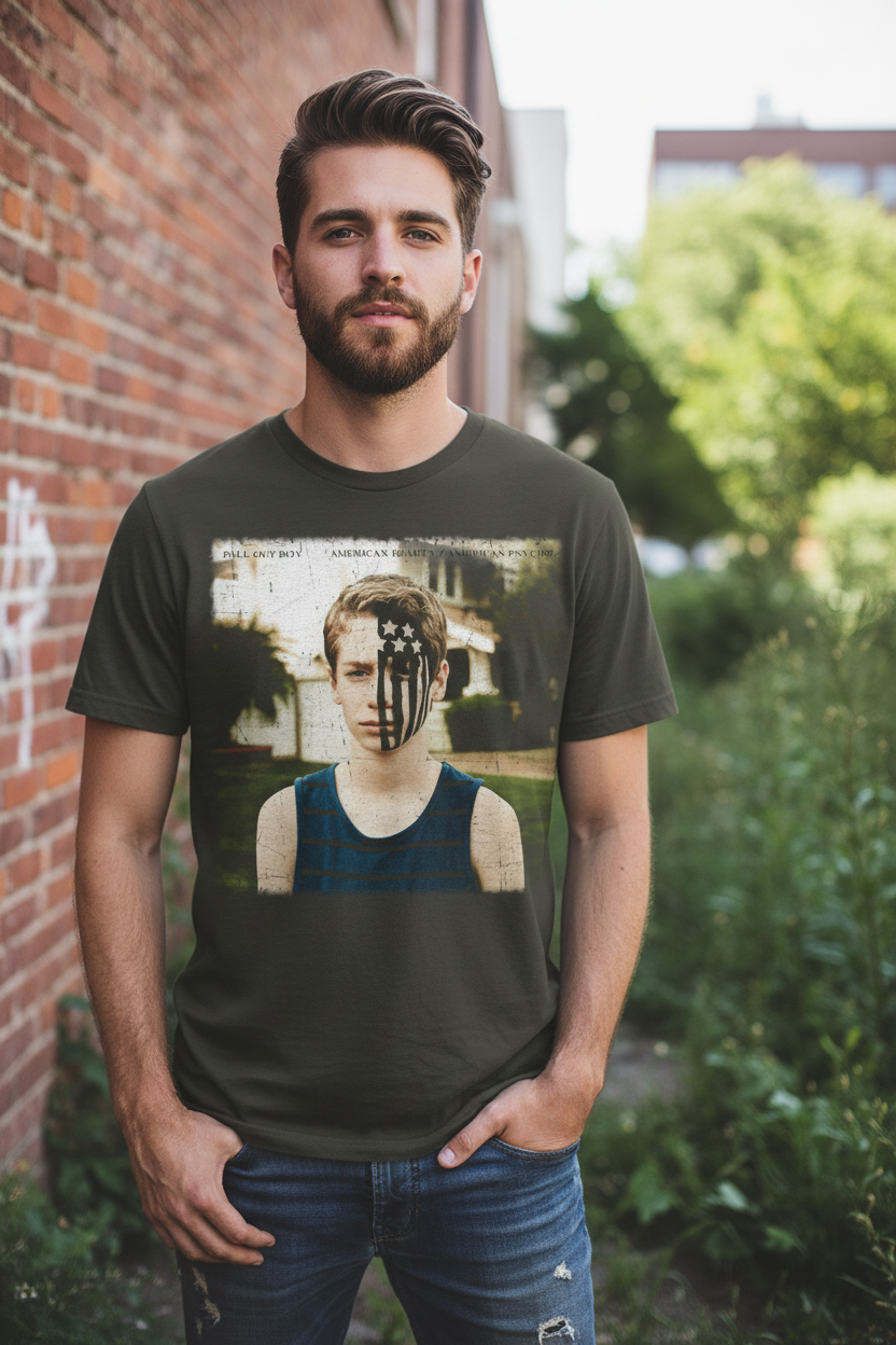 MAN WEARING FALL OUT BOY TEE FOB526S, FOB526M, FOB526L, FOB526XL, FOB526XXL