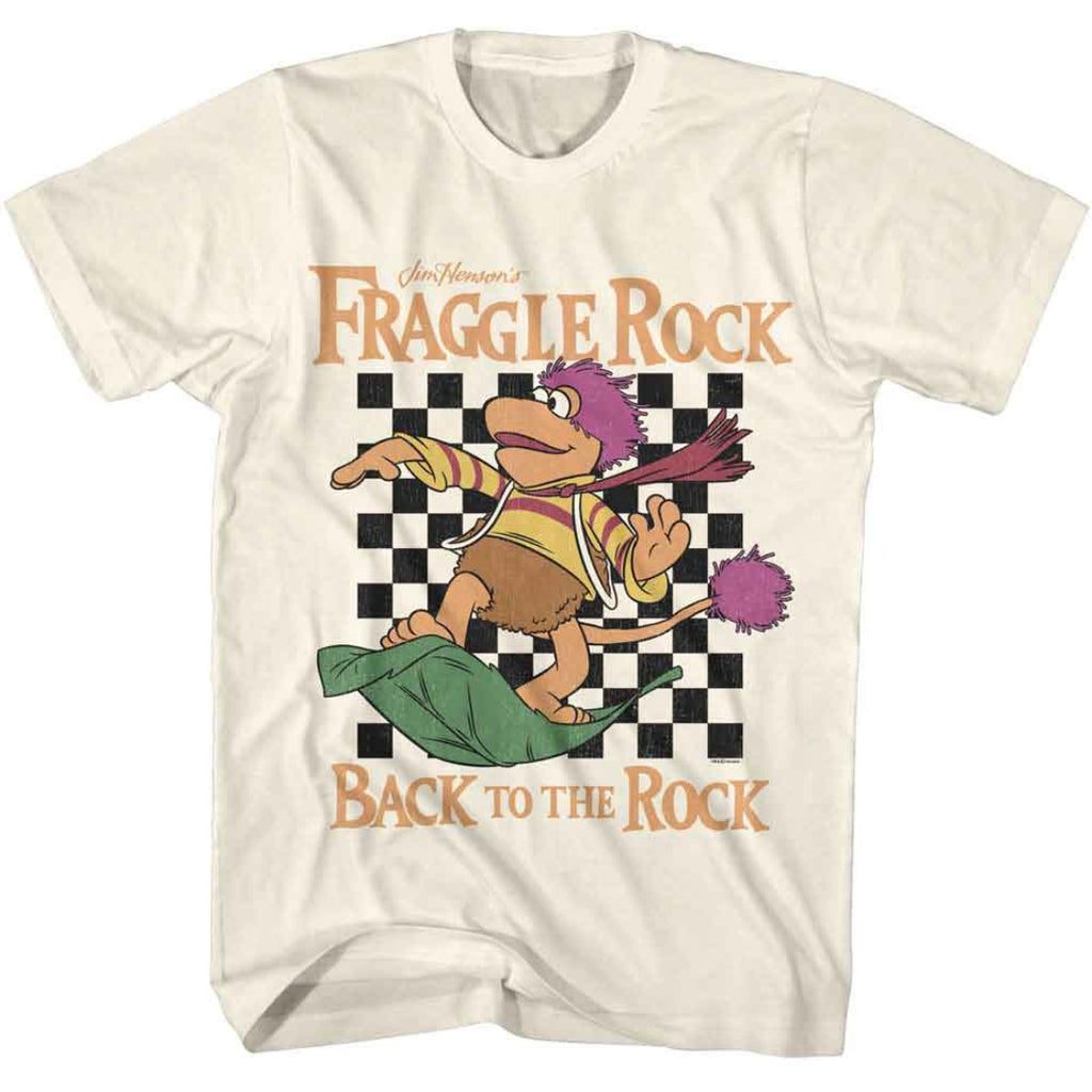 T-shirt with 'Fraggle Rock' character and text on a checkered background