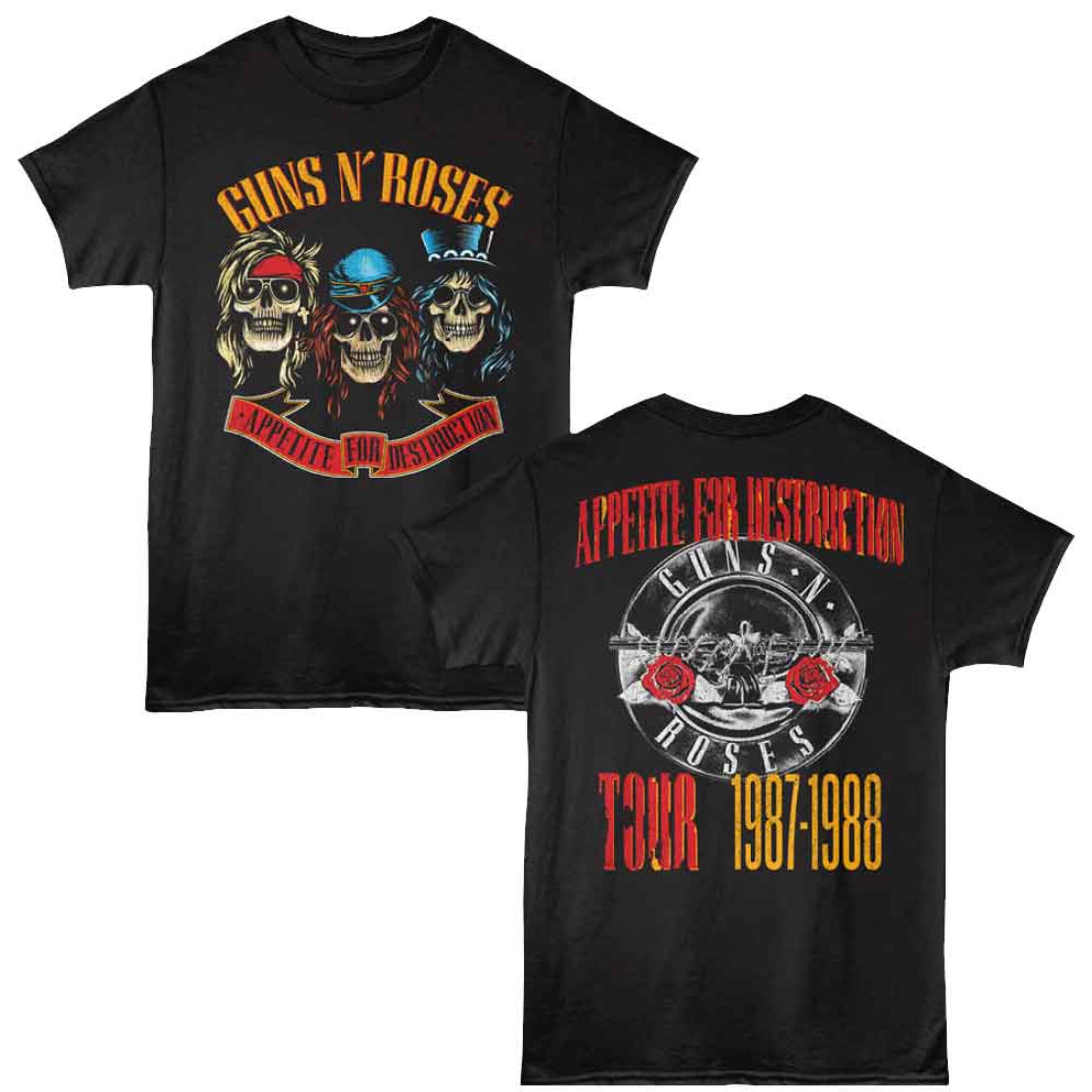 Black t-shirt with Guns N' Roses graphic design on a white background