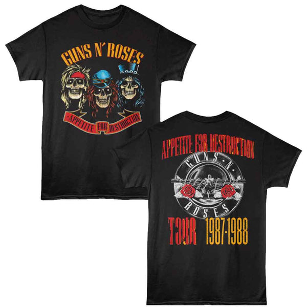 Black t-shirt with Guns N' Roses graphic design on a white background