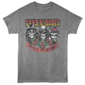 Gray t-shirt with Guns N' Roses 'Appetite for Destruction' graphic on a white background