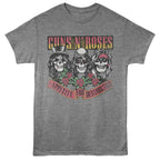 Gray t-shirt with Guns N' Roses 'Appetite for Destruction' graphic on a white background