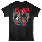Black t-shirt with Guns N' Roses graphic design on a white background