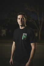 man wearing Black t-shirt with 'Michael Myers' graphic design HAL5218S, HAL5218M, HAL5218L, HAL5218XL, HAL5218XXL, HAL5218XXXL, HAL5218XXXXL, HAL5218XXXXXL