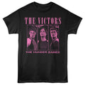 Black t-shirt with 'The Victors' design featuring three portraits and 'The Hunger Games' text.