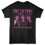 Black t-shirt with 'The Victors' design featuring three portraits and 'The Hunger Games' text.