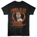Black t-shirt with 'PETA IS MY VICTOR' text and a character from 'The Hunger Games' on a white background