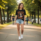 GIRL WEARING Black t-shirt with 'PETA IS MY VICTOR' text and a character from 'The Hunger Games'  HGAM582S, HGAM582M, HGAM582L, HGAM582XL, HGAM582XXL, HGAM582XXXL, HGAM582XXXXL, HGAM582XXXXXL