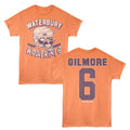 Orange HAPPY GILMORE t-shirt with 'Waterbury Wolverines' graphic on front and 'Gilmore 6' on back