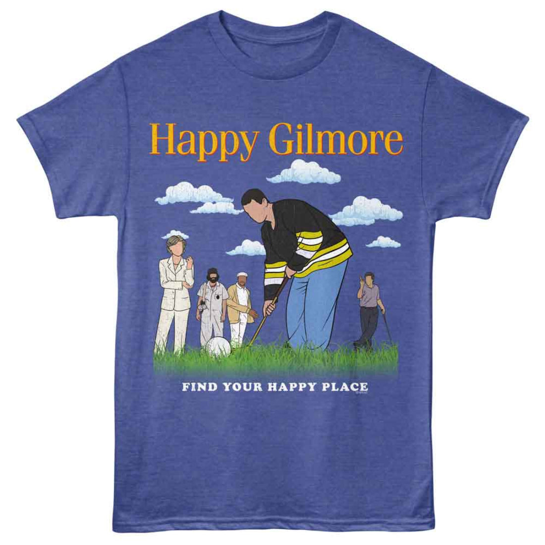 Blue t-shirt with 'Happy Gilmore' graphic and text 