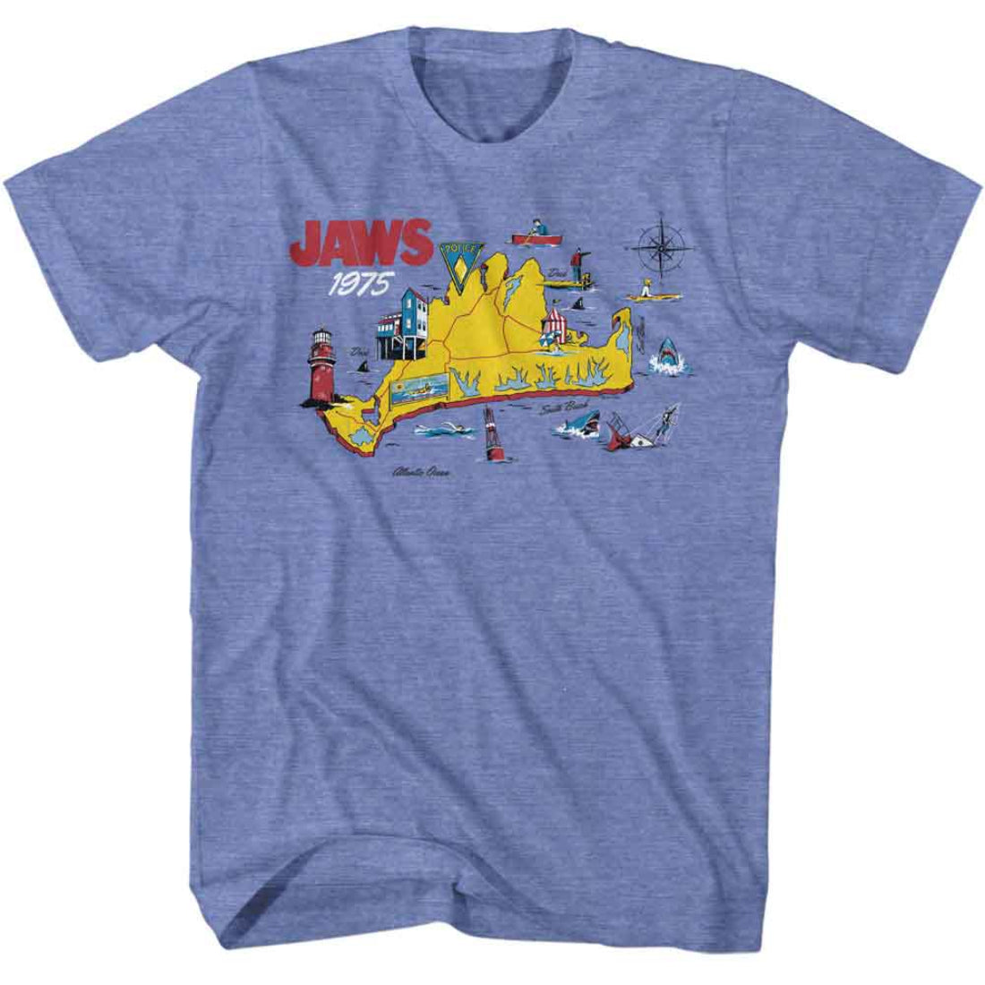 Jaws 75 Map Blue Heather T-Shirt