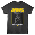 Black t-shirt with 'JAWS' graphic and shark image