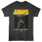 Black t-shirt with 'JAWS' graphic and shark image