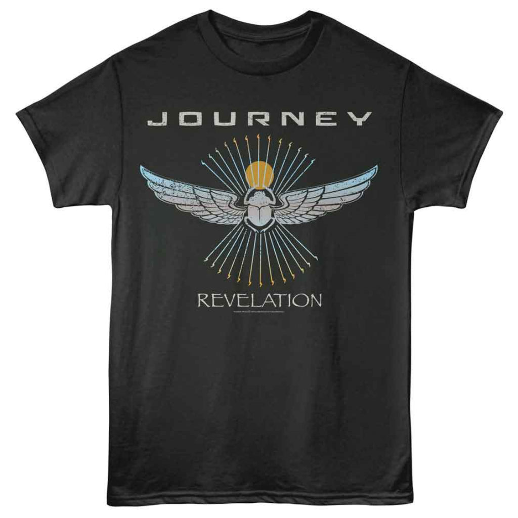 dark grey t-shirt with 'Journey Revelation' graphic design on a white background