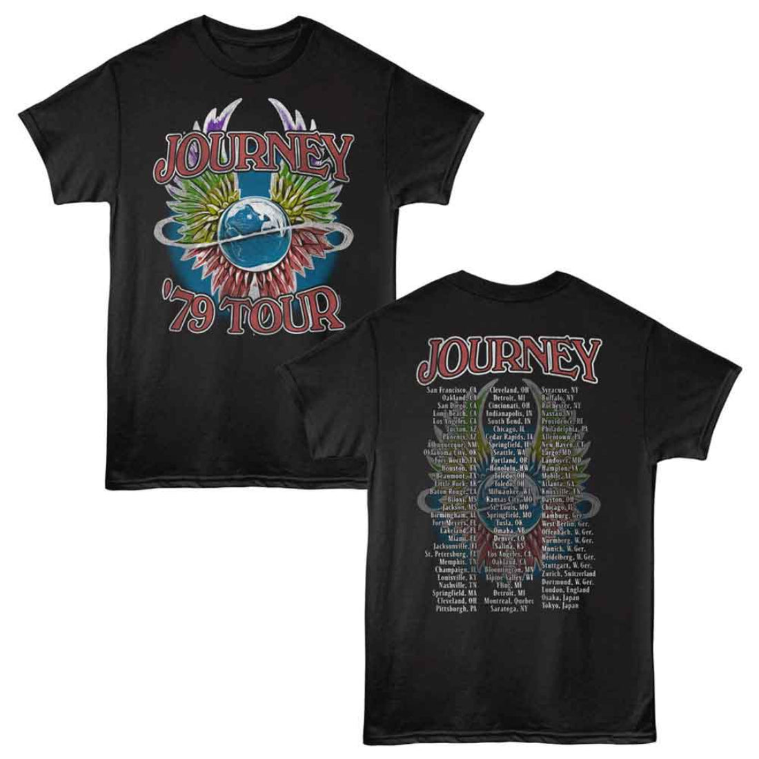 Black t-shirt with 'Journey 79 Tour' design on front and back