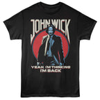 Black t-shirt with 'John Wick' graphic and text on a white background