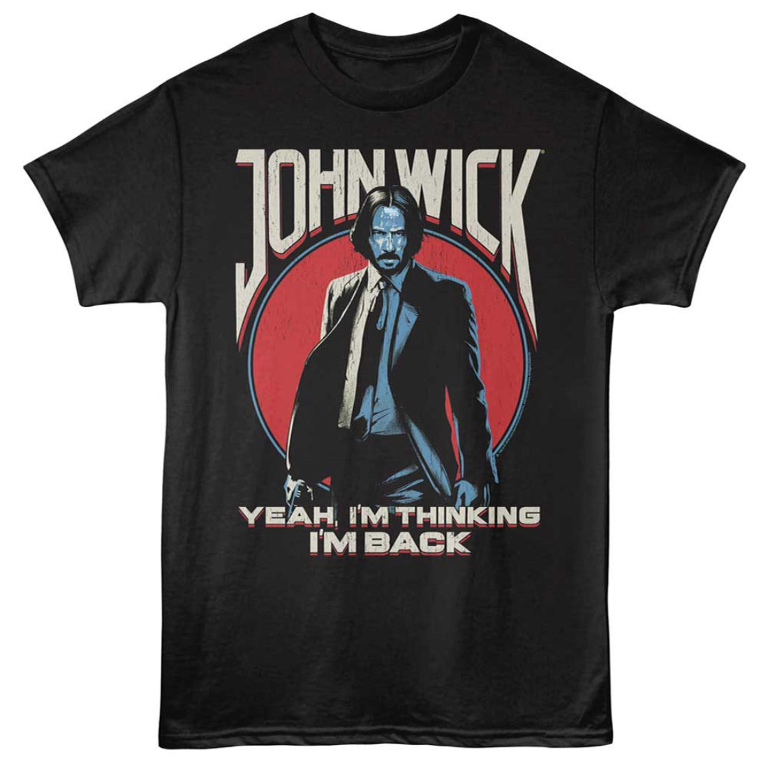 Black t-shirt with 'John Wick' graphic and text on a white background