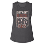 Gray womens tank top with 'Detroit Rock City '75' Kiss design on a white background