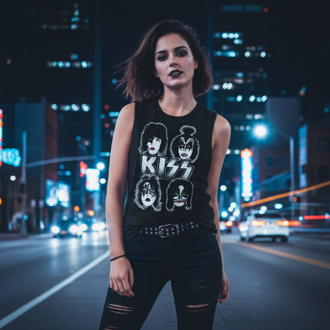 WOMAN WEARING KISS TANK TOP KISS512-329S, KISS512-329M, KISS512-329L, KISS512-329XL, KISS512-329XXL