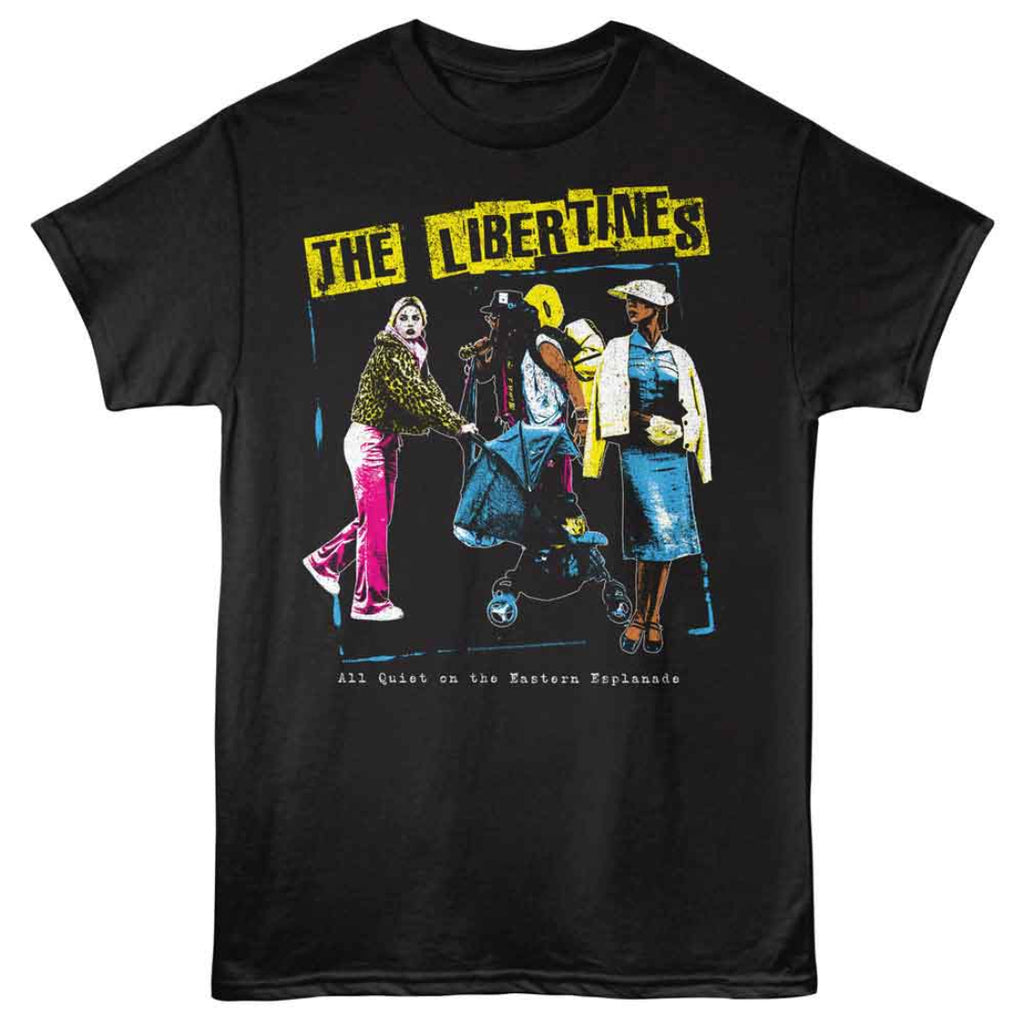 Black t-shirt with 'The Libertines' graphic design on a white background