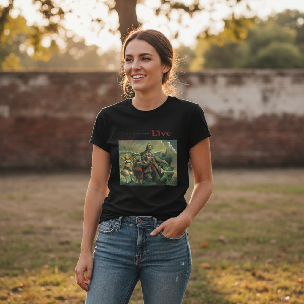 WOMAN WEARING LIVE THROWING COPPER TEE  LIV506S, LIV506M, LIV506L, LIV506XL, LIV506XXL, LIV506XXXL, LIV506XXXXL, LIV506XXXXXL