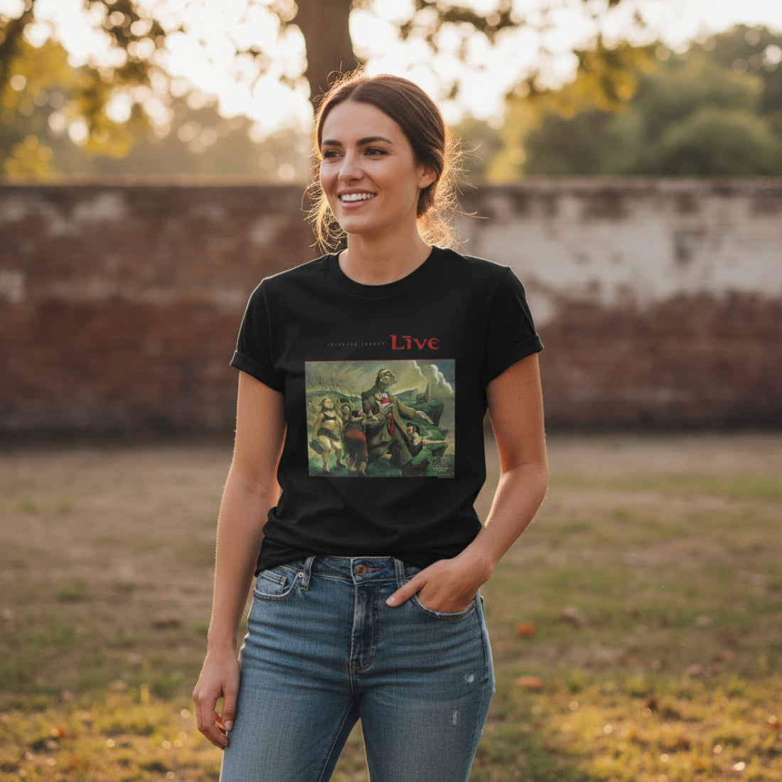 WOMAN WEARING LIVE THROWING COPPER TEE  LIV506S, LIV506M, LIV506L, LIV506XL, LIV506XXL, LIV506XXXL, LIV506XXXXL, LIV506XXXXXL