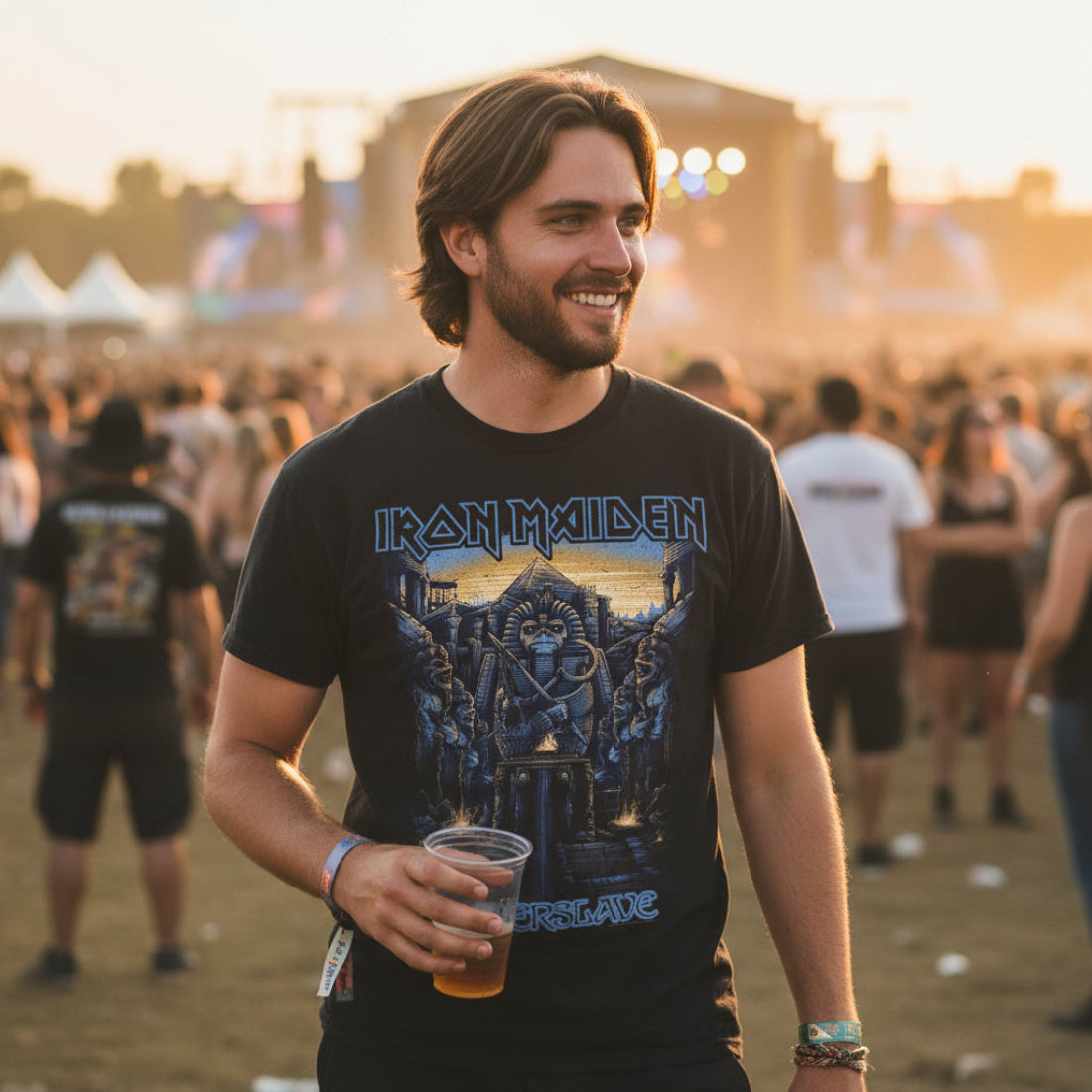 MAN WEARING Black t-shirt with Iron Maiden 'Powerslave' design MADN544S, MADN544M, MADN544L, MADN544XL, MADN544XXL, MADN544XXXL, MADN544XXXXL, MADN544XXXXXL