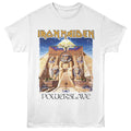 White t-shirt with Iron Maiden 'PowerSlave' album cover design on a white background