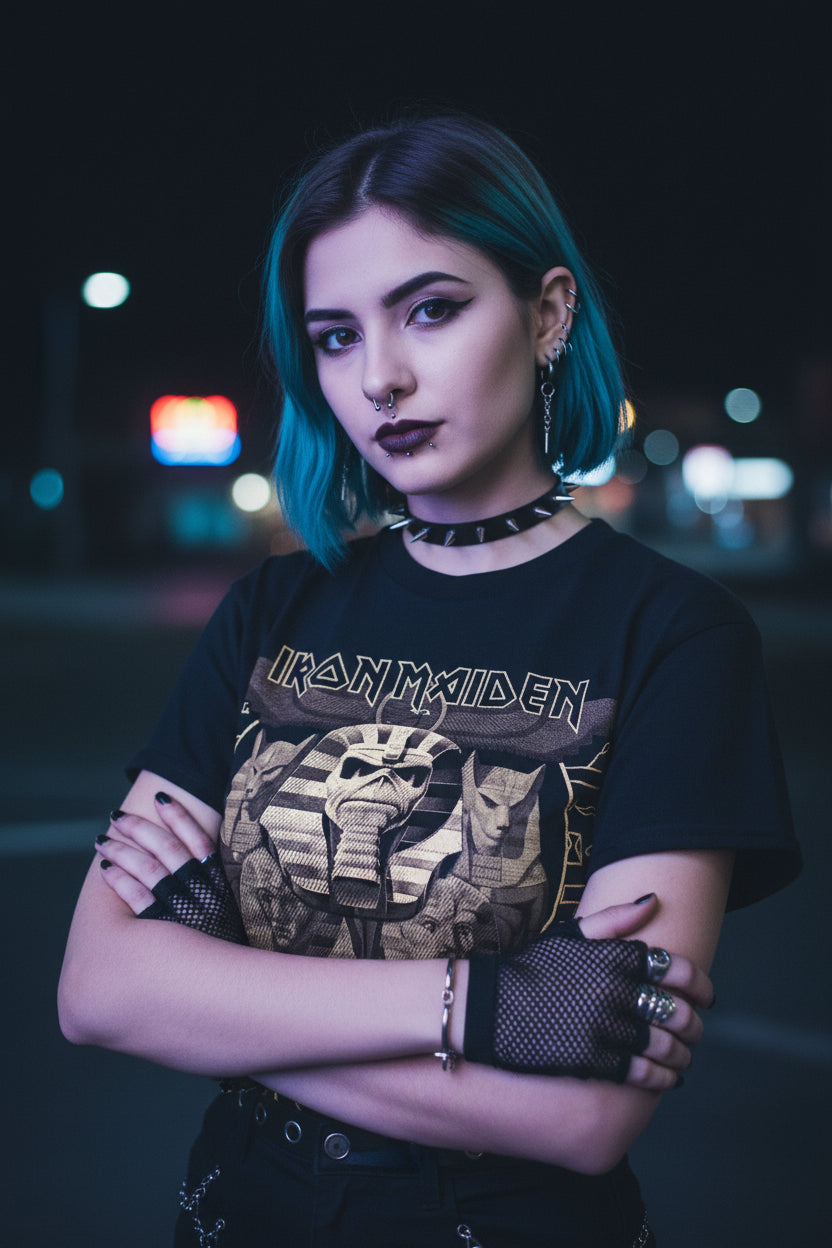 WOMAN WEARING IRON MAIDEN TEE MADN550S, MADN550M, MADN550L, MADN550XL, MADN550XXL