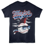 Navy blue t-shirt with a baseball graphic and 'Major League' text on a white background