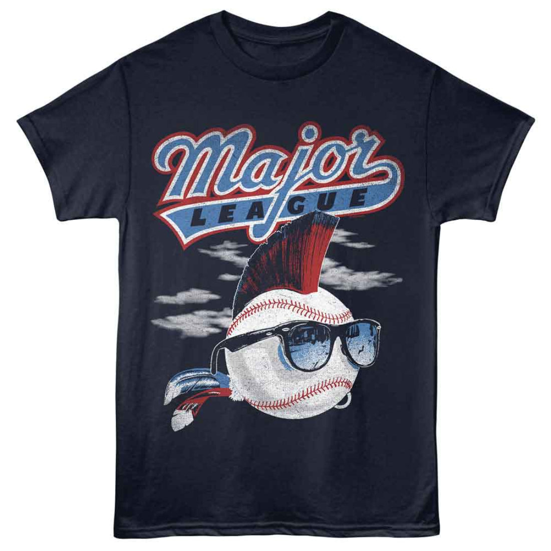 Navy blue t-shirt with a baseball graphic and 'Major League' text on a white background