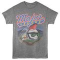 Gray t-shirt with 'Major League' graphic design featuring a baseball and sunglasses on a field.