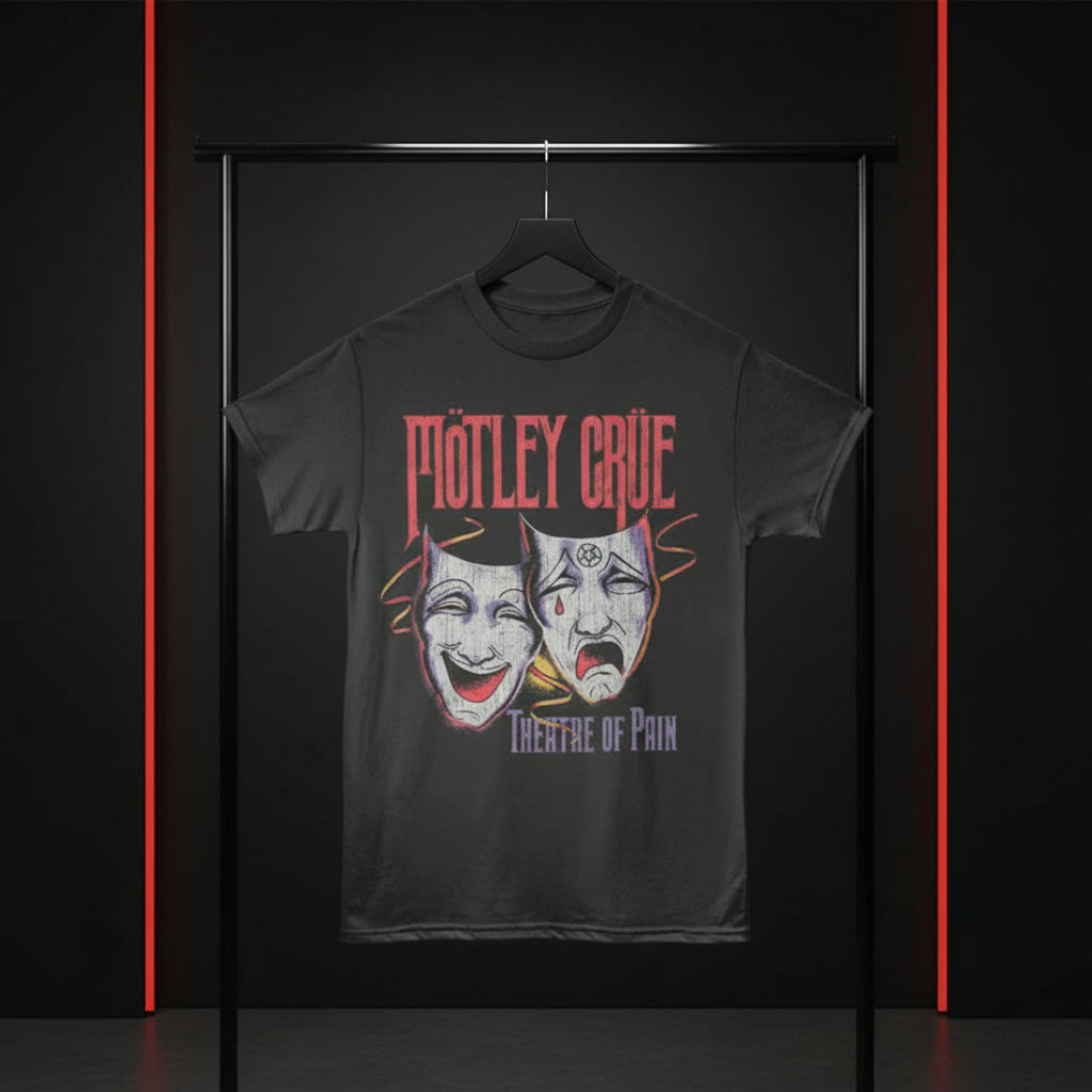 motley crue theater of pain shirt hanging on a rack MCRU594S, MCRU594M, MCRU594L, MCRU594XL, MCRU594XXL