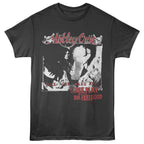 Black t-shirt with Mötley Crüe graphic design on a white background