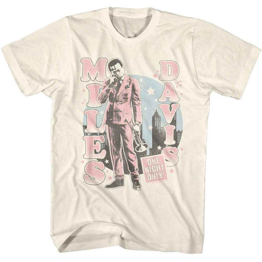 T-shirt with Miles Davis graphic design on a white background