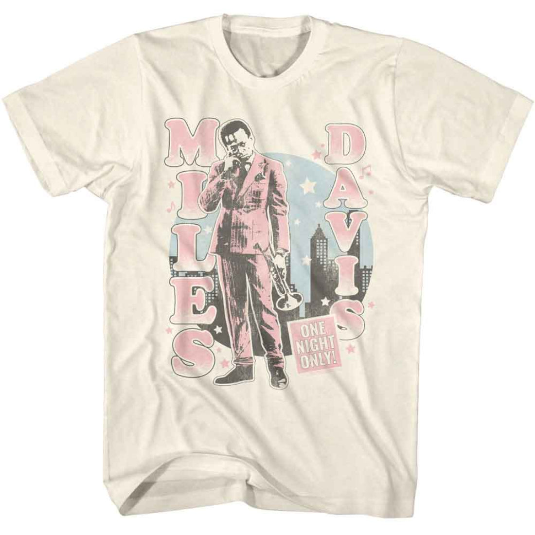 T-shirt with Miles Davis graphic design on a white background